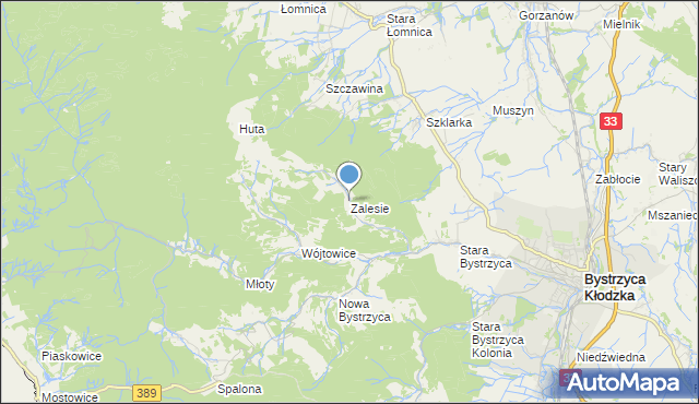 mapa Zalesie, Zalesie gmina Bystrzyca Kłodzka na mapie Targeo
